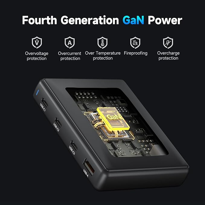 140W GaN Charger, 4-Port USB C Fast Charging Block (3C PD/1A QC), 100W Max Single Port Output for MacBook Pro/Air, iPhone 16/15/14, iPad Pro, Samsung Galaxy, Laptops & More