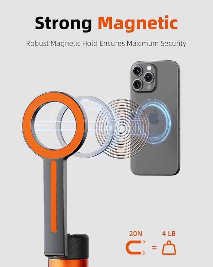 TODI 65" Magnetic Tripod for iPhone with Remote, Selfie Stick for iPhone Magsafe, Cell Phone Tripod Stand for Recording, Travel Tripod Compatible with 16/15/14/13/12 Series