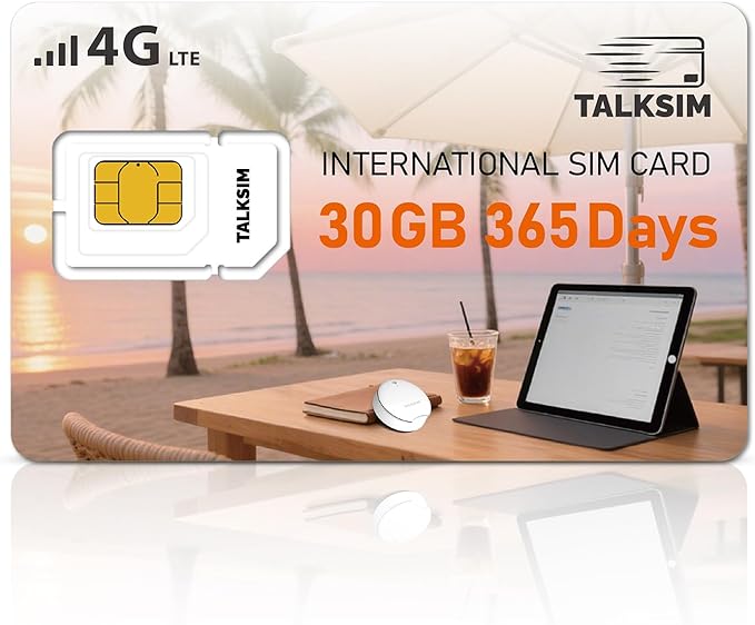 International Data SIM Card 30GB 365 Days, 4G LTE Prepaid Travel SIM Card Supported 45 Countries USA,UK,Europe,Asia& Africa, Ideal for Business Trip, Europe Travel& Family Together, No Contract