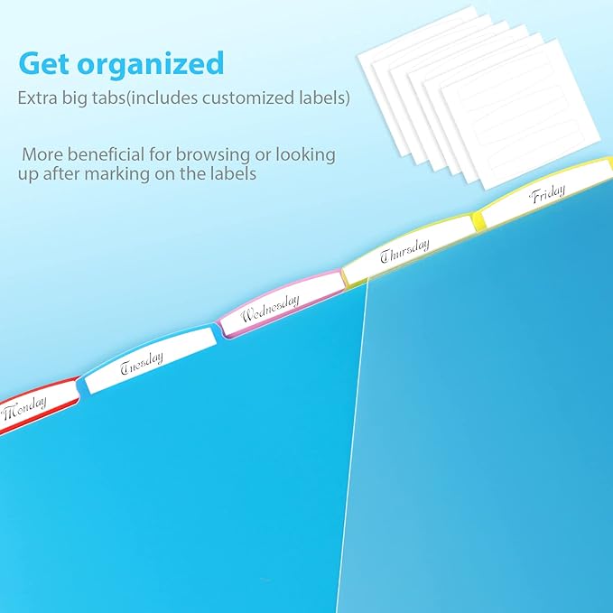 5 Tabs Plastic Dividers with 2 Clear Pockets - 6 Sets, Pocket Dividers for 3-Ring Binders, Multi-Color Binder Dividers, Total 30 Tabs