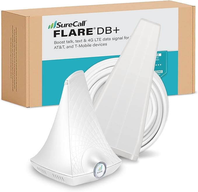 SureCall FlareDB+ Cell Phone Signal Booster for Home & Office; boosts up to 3500 sq ft on 5G/4G LTE, Multi-User, Verizon and AT&T, FCC Approved, USA Company