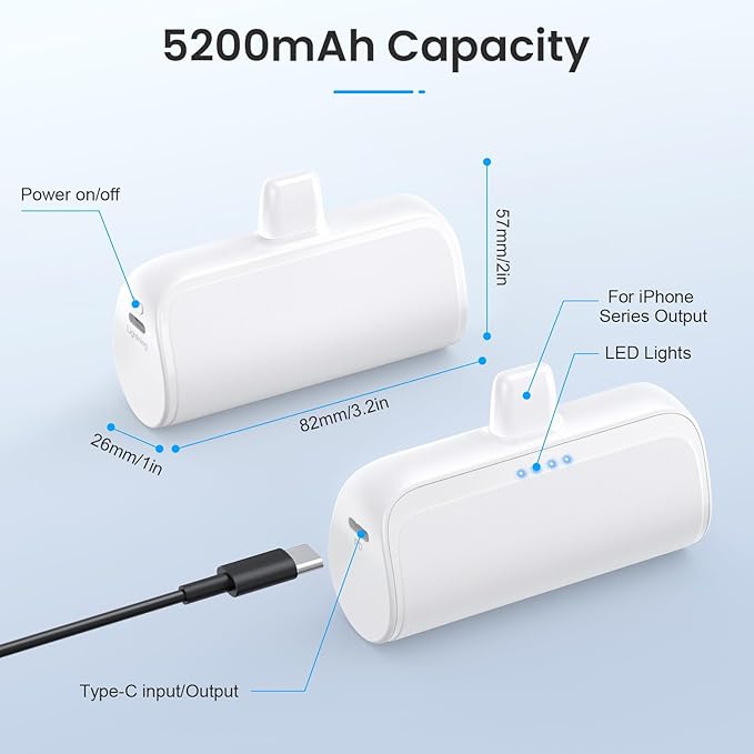 [2 Pack]Mini Portable Charger for iPhone 5200mAh,20W PD Fast Charging Power Bank for iPhone, Ultra-Compact Battery Pack Travel Portable Phone Charger Compatible with iPhone 14 13 12 11 X 8 7 6 Series