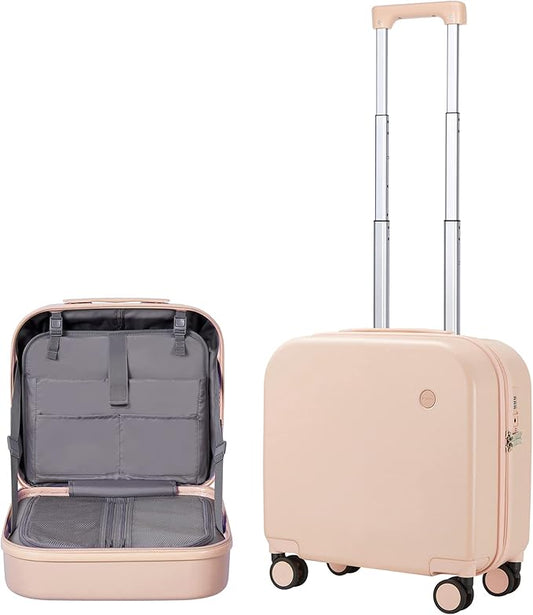 mixi Carry on Luggage, Suitcase with Spinner Wheels 16in Luggage Hardshell Lightweight Rolling Suitcases PC with Cover & TSA Lock, Pink