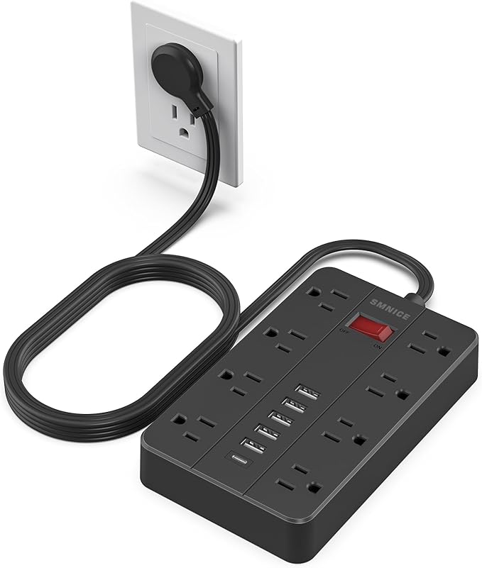 Power Strip with USB,SMNICE Surge Protector Flat Plug with 8 Widely-Spaced Outlets & 6 USB(1USB C) Ports, Wall Mountable 5ft Extension Cord for Smartphone Tablet Laptop Computer Multiple Devices