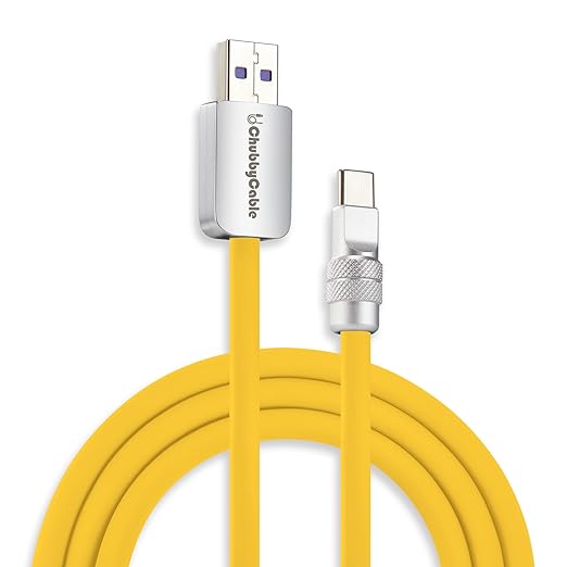 chubbycable Chubby 2.0 Fast Charging Cable Durable Soft Silicone USB C Cable 120W Extra Thick Charger Cord Compatible with iPhone 17-15 Series iPad, Yellow, USB-A to Type-C, 16.4 FT
