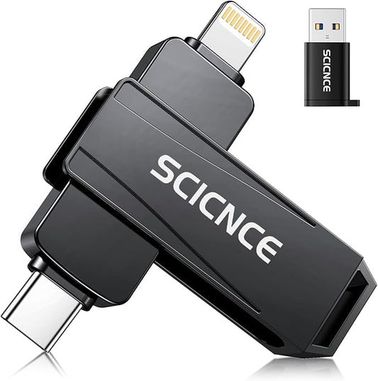 SCICNCE 512GB Flash Drive Intended for iPhone, USB Memory Stick Storage Backup for Photos Videos, Plug and Play No APP Required, Compatible with iPhone iPad Android and Computers (Metal Gray)