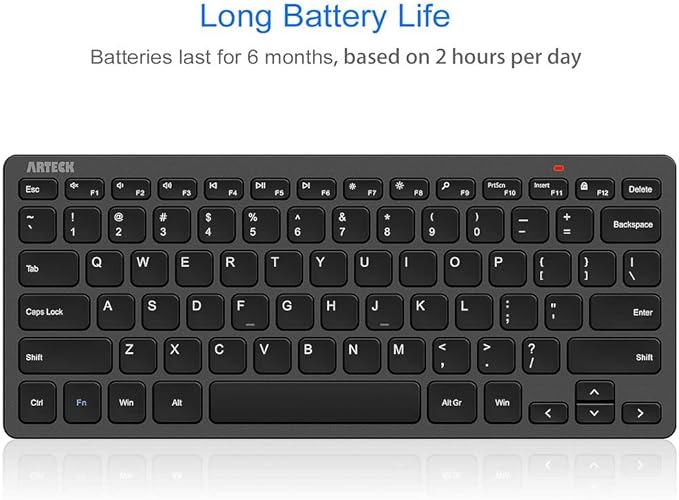Arteck 2.4G Wireless Keyboard Ultra Slim and Compact Keyboard with Media Hotkeys for Computer Desktop PC Laptop Surface Smart TV and Windows 11/10/8/7, Black