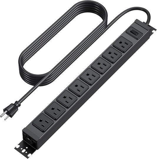 HHSOET Metal 360° Rotating Mountable Power Strip, 8 Outlet Gaming Table Mounted Outlet Strip, Heavy Duty Wall Mount Surge Protector with Switch, 15A 125V 1875W, 3ft Power Cord.(Black)