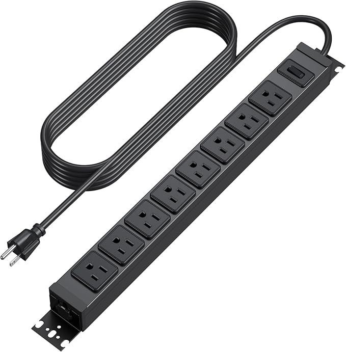 HHSOET Metal 360° Rotating Mountable Power Strip, 8 Outlet Gaming Table Mounted Outlet Strip, Heavy Duty Wall Mount Surge Protector with Switch, 15A 125V 1875W, 6ft Power Cord.(Black)