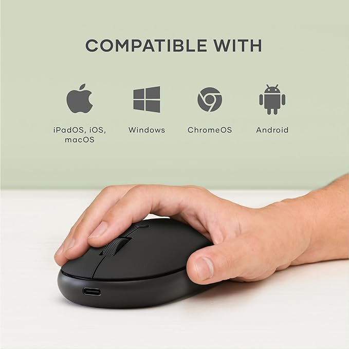 Satechi OntheGo Bluetooth Mouse with USB C Rechargeable Battery, Connect up 3 Devices, Compact and Portable Wireless Mouse for Laptop, Computer, Tablet – Black