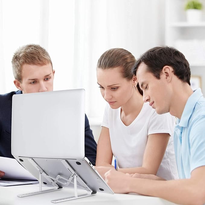 Laptop Stand, Laptop Riser Computer Stand for Desk, Adjustable Aluminum Foldable Portable Desktop Holder, Compatible with MacBook Air pro, iPad, Lenovo, 10-15.6” Laptop and Tablets (Silver)