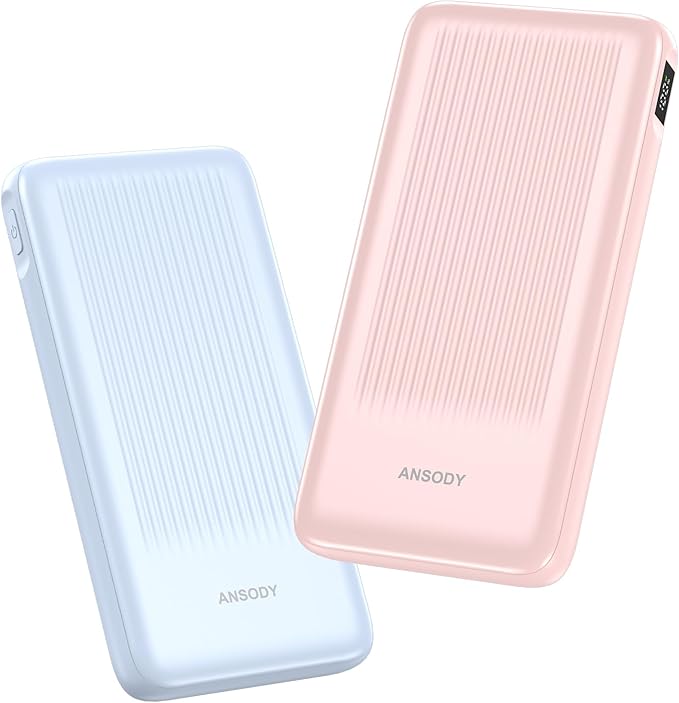 2-Pack 10000mAh Power Bank Fast Charging, 22.5W Compact USB C Portable Charger with 2 Outputs & 2 Inputs, LED Display Battery Pack Compatible with iPhone Samsung iPad Tablets, Blue & Pink