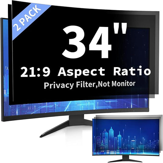 34 Inch Curved Computer Privacy Screen Filter for 21:9 Widescreen Computer Monitor Screen Protector Computer Screen Privacy Shield Anti Glare and Blue Light (2-Pack)