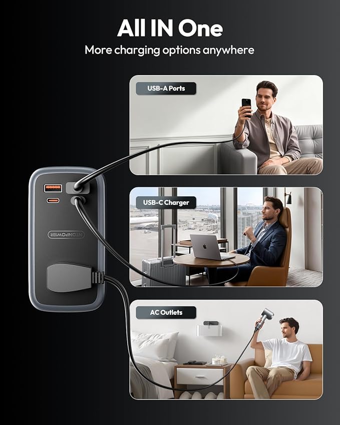 NTONPOWER GAN Ultra 65W USB Fast Charging Station, 7 in 1 Travel Power Strip with 3 Outlets 4 USB (2 USB C), Extension Cord 4ft, Travel Essentials, Cruise Power Strip Compatible with MacBook, iPhone