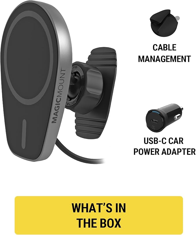 Scosche MPQMD-SP MagicMount Charge Pro Qi2 Fast Wireless Charging MagSafe Car Mount Charger, 15W Magnetic Cell Phone Holder for Car Dashboard Compatible with iPhone 16/15/14/13/12 Pro Max Plus, S25