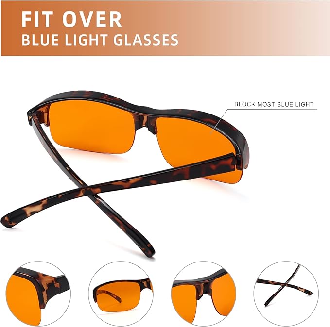 Eyekepper 100% Anti-Blue Light Blocking Fitover Glasses Wear Over Computer Glasses With Amber Lens