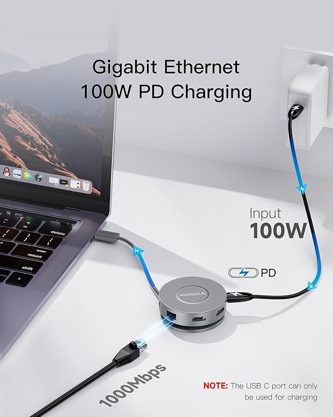 Micro USB C Docking Station Dual HDMI Monitor FORIDA USB C to USB Hub with 1 Gbps Ethernet 100W Power Delivery Micro SD Card Reader for MacBook/Dell/HP/Lenovo ThinkPad/Surface (Silver)