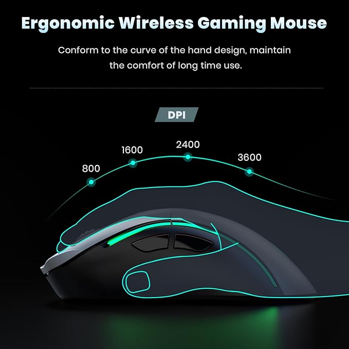 Wireless Gaming Keyboard and Mouse and Cooling Gel Wrist Rest, 68 Keys Compact Anti-ghosting No-Conflict Rechargeable Backlit Keyboard, 6D 3200DPI Mice, Cooling Gel Wrist Rest