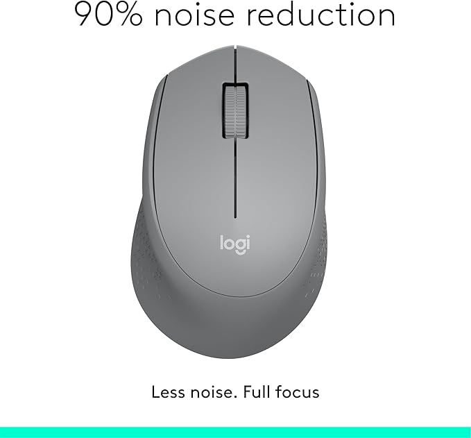 Logitech M330 SILENT Wireless Mouse, 2.4GHz with USB Receiver, Optical Tracking, Quiet & Lightweight, Long Battery Life, for PC, Mac, Laptop, Chromebook - Grey
