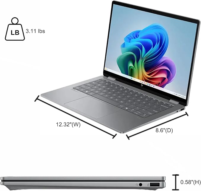 HP OmniBook X Flip 2-in-1 Laptop 14" WUXGA IPS Touch (400nits) AMD 6-core Ryzen AI 5 340 (Up to 50 Tops) 16GB RAM 1TB SSD for Creator Designer Business Professional Win11 ICP Hub/Copilot+ AI PC