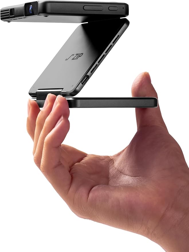 Aurzen ZIP Tri-Fold DLP Ultra-Portable Mini Projector with Bluetooth 5.4, Screen Mirroring, 5000mAh Battery, Type-C Fast Charging, Zero-Lag Focus&Keystone, Pocket Pico Projector, Built-in Stand, Grey