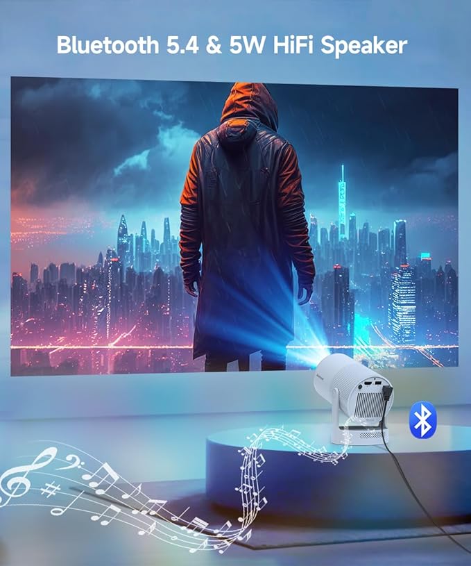 【Electric Focus】Mini Projector with WiFi 6 and Bluetooth 5.4, Smart Portable Projector 4k Support, 5W Soundbase Speaker, Auto Keystone 180° Rotation, Home Outdoor Movie Proyector HY300Ultra