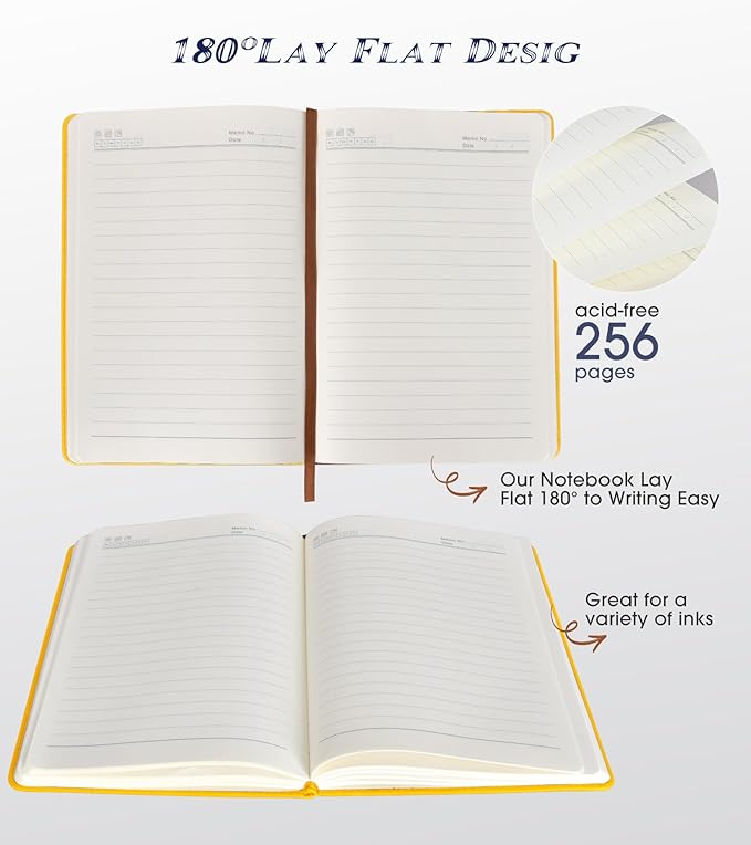 Lined Journal Notebook for Women Men,256 Pages A5 Hardcover Leather Journals for Writing,Travel,Business,Work & School,College Ruled Notebooks for Note Taking,Diary Notepad 5.7"×8.3" yellow