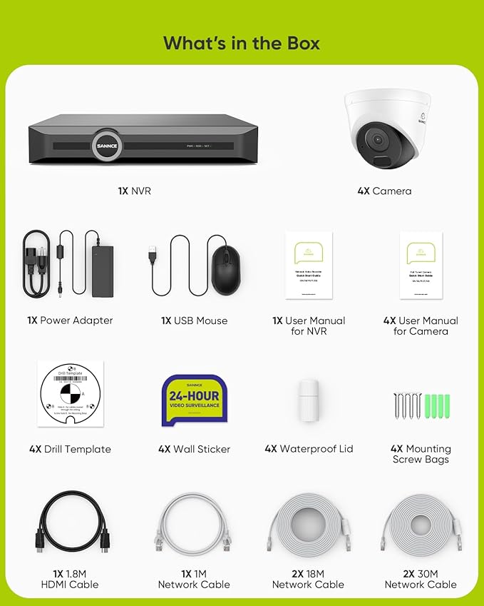 SANNCE 5MP PoE Security Camera System, 8CH 6MP Surveillance NVR with 4PCS 5MP HD Weatherproof Dome Cameras with H.265 Video Compression, Smart IR LED, APP Push Alert, Remote Access (NO HDD)