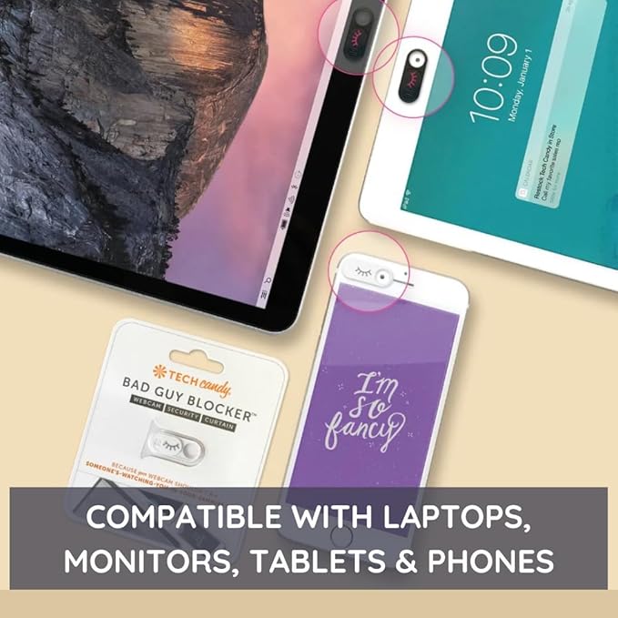 Tech Candy Bad Guy Blocker Webcam Cover Privacy Protector, White - Secure, Thin, Durable, for Computers, Laptops, Tablets, & Smartphones, Easy Application