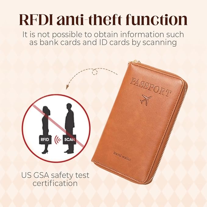 RFID Passport Holder for Wallet,RFID Blocking Document Organizer Clutch Bag, Credit Cards Case Cover Travel Wallet (Grey)