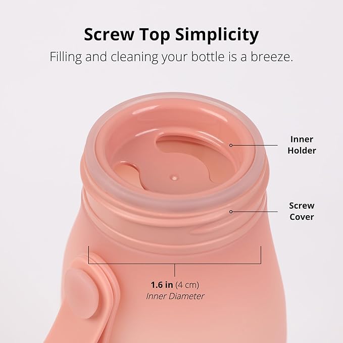 BLUE GINKGO Collapsible Water Bottle – Lightweight, Foldable Silicone Bottle for Travel, Hiking, and Camping (16.9oz, Made in Korea, Rose Pink)