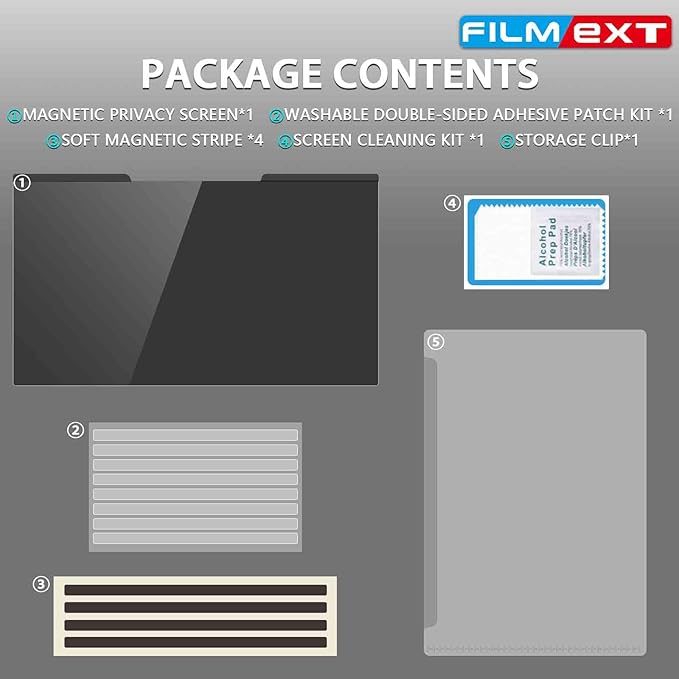 FILMEXT Magnetic Laptop privacy screen 16 inch for 16:10 Widedisplay, Removable Laptop Privacy Screen Shield Anti Glare Blue Light Filter for HP/Dell/Acer/Lenovo/Asus