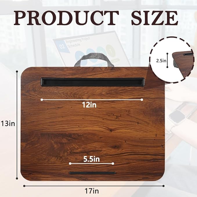 Portable Laptop Desk Fits Up to 16“ Laptops, with Tablet Slot, Built-in Cushion, Great for Home & Office,Lap Desk for Laptop,Lap Desk with Cushion (Rustic Brown, Medium)