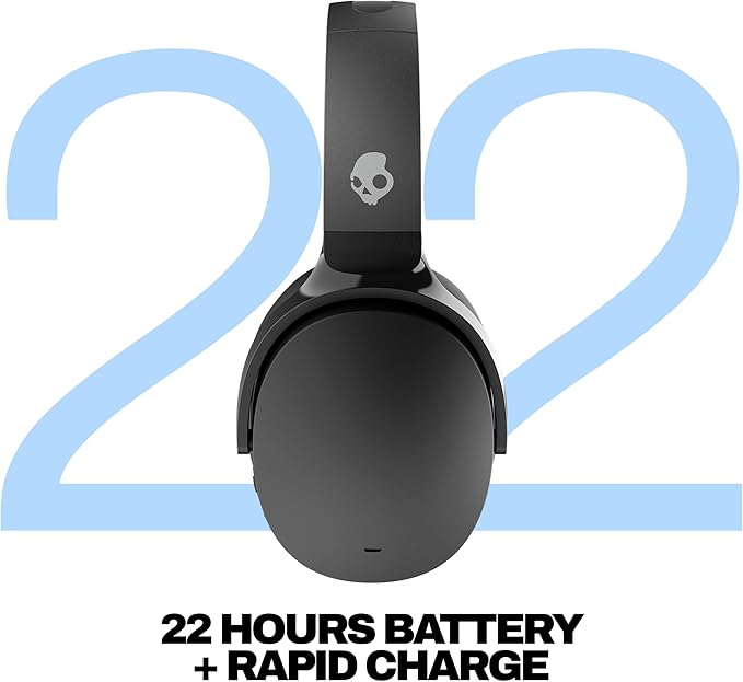 Skullcandy Hesh ANC Wireless Over-Ear Bluetooth Headphones, Active Noise Cancelling, Up to 22 Hrs Battery, Foldable Lightweight Design, Microphone for iPhone Android - True Black