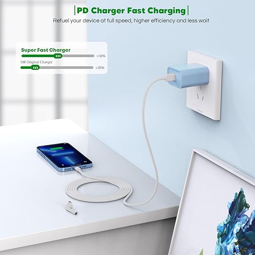Fast iPhone 14 Charger, 2Pack Long Fast Charger PD Type C iPhone Charge Fast Charging Plug Power Adapter 6FT Quick USB C to Lightning Cable Charging for iPhone 14/13/12/11/Pro Max/Mini/XR- Blue
