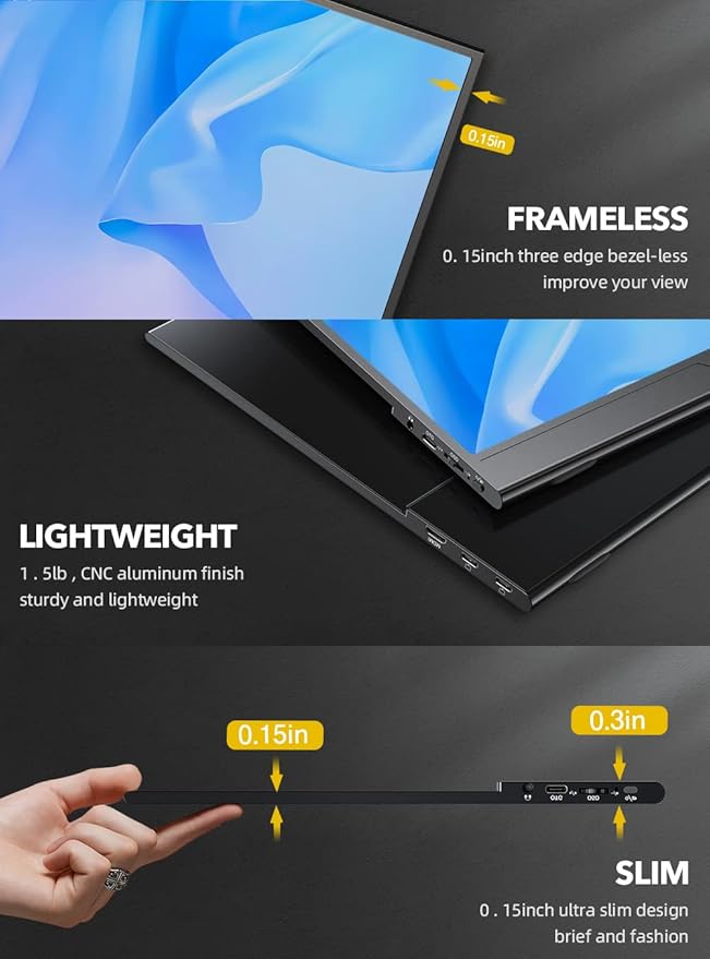 UPERFECT True 4K Portable Monitor, 15.6” 600 Nits Laptop Monitor, 100% AdobeRGB, UHD 3840x2160 USB-C & HDMI w/Smart Case, HDR FreeSync Eye Care, Travel Screen for Computer, Mini PC, Game Consoles