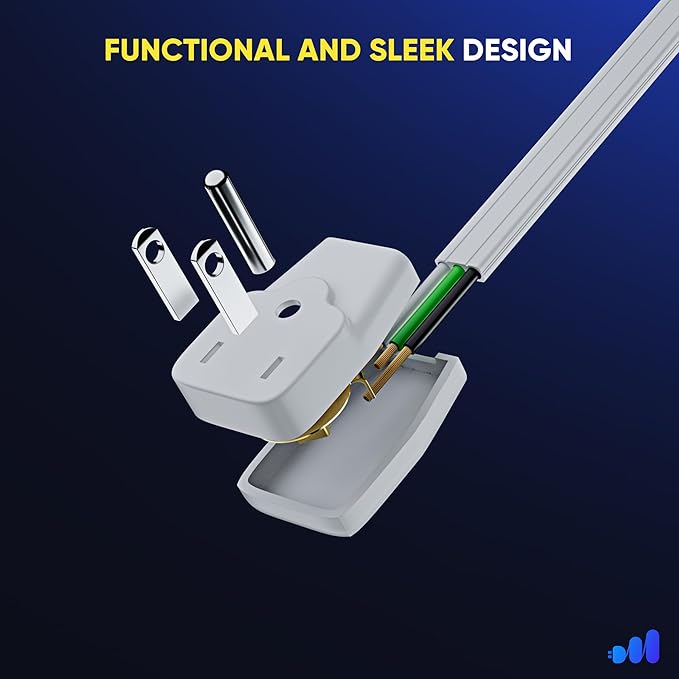 Maximm Extension Cord Heavy Duty (50 Feet) Flat Wire 3-Prong Flat Plug, 14 AWG Power Cord - UL Certified, White, Ideal for Home and Office Use, Appliances, Electronics, Power Tools