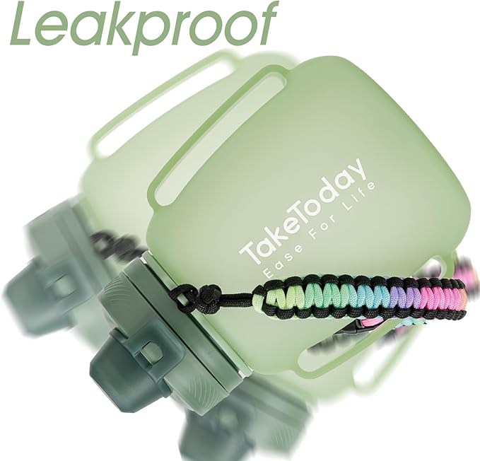 TakeToday 40 OZ Motivational Water Bottle with Straw and Paracord Handle 1.2L Silicone Sports Water Bottle with Time Marker(Green)