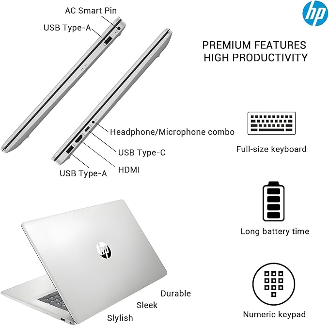 HP 2025 17 Inch Laptop Computer | 17.3" FHD IPS Business Laptop PC | AMD Ryzen 5 (6-Cores) | 36GB RAM 2TB SSD | Windows 11 Pro Lifetime Office | 10-Key Numbe Pad | USB-C Wi-Fi 6