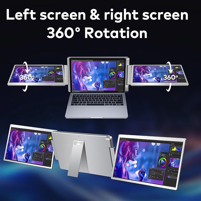 Laptop Screen Extender for Triple Display - 16" QHD 2500P Portable Monitor, Detachable, Plug & Play Dual Monitor Extender for 12"-18.5" Laptops, Compatible with Windows/Mac/Android/Chrome/PS3/PS4