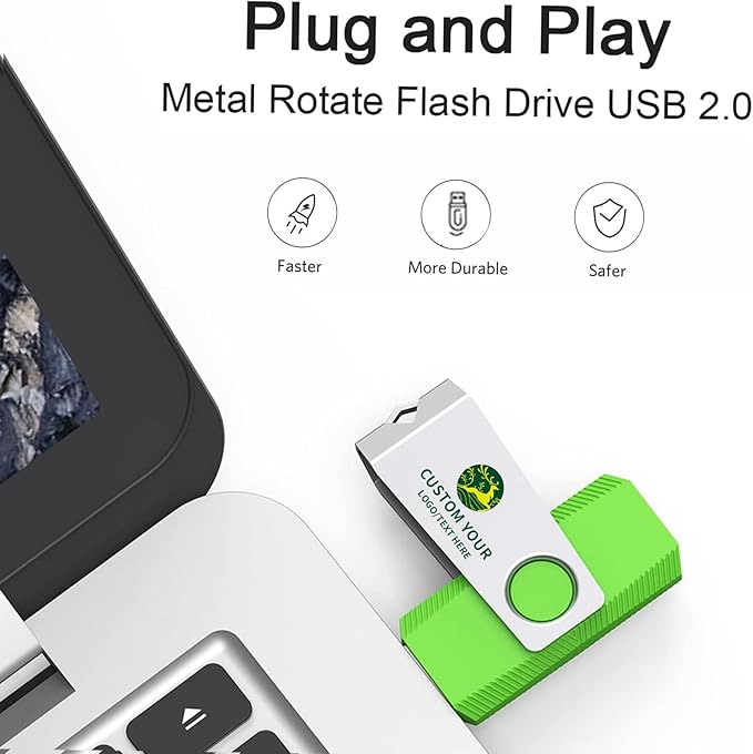 Customizable Flash Drives 32GB, Wooolken Personalized USB 2.0 Drive 10/20/50/100 Pack, Custom Thumb Drive Engraved Logo USB Drive (Mixcolors)