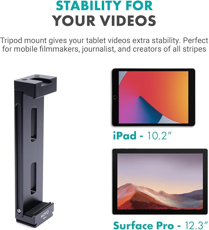 Movo Tablet Vlogging Kit for iPad - iPad Vlogging Kit with Tablet Holder, Full Size Tripod, Microphone, LED Light, Cold Shoe Extension - YouTube Starter Kit with iPad Tripod Mount for Video Recording
