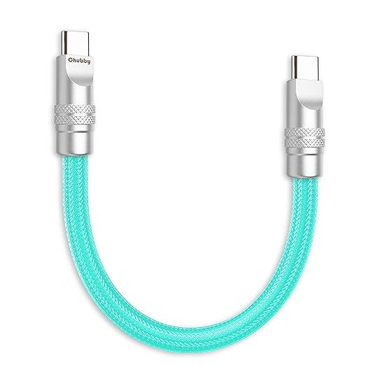 chubbycable Cute Chubby 240W Short USB C Cable Power Bank Fast Charging Cable Nylon Braided Charger Cord Compatible with iPhone 17-15 Series iPad, Light Blue, Type-C to Type-C, 1.64FT