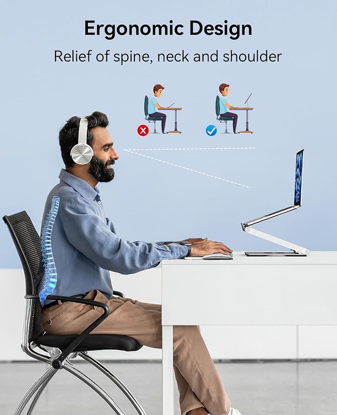 Laptop Docking Station Stand 4K@60Hz for MacBook Pro/Air M3/M4, Dell/HP/Surface/Lenovo/Chromebook, Laptop USB Hub Stand with HDMI, 3 USB, Ethernet, PD 3.0, Adjustable Dock with 360° Rotate Base