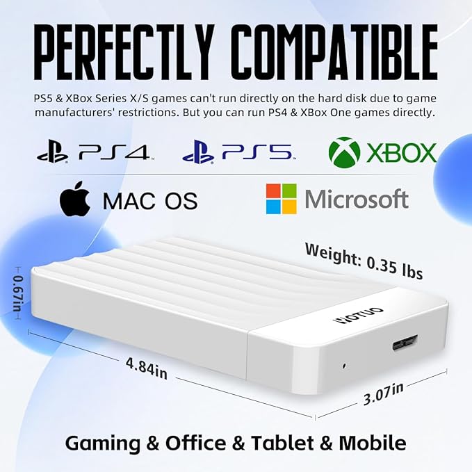 Portable External Hard Drive Storage Expansion Mobile HDD USB 3.0 for PC, Mac, Desktop, Laptop, PS4, PS5, Xbox One X/S, Xbox 360, Xbox Series X/S, Office & Game (White, 320GB)