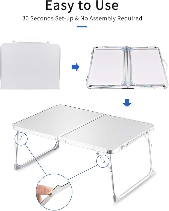 Foldable Laptop Table for Bed, SUVANE Lap Desk Bed Desk, Breakfast Serving Bed Tray, Portable Mini Picnic Table Storage Space Laptop Desk Reading Holder(Gray)