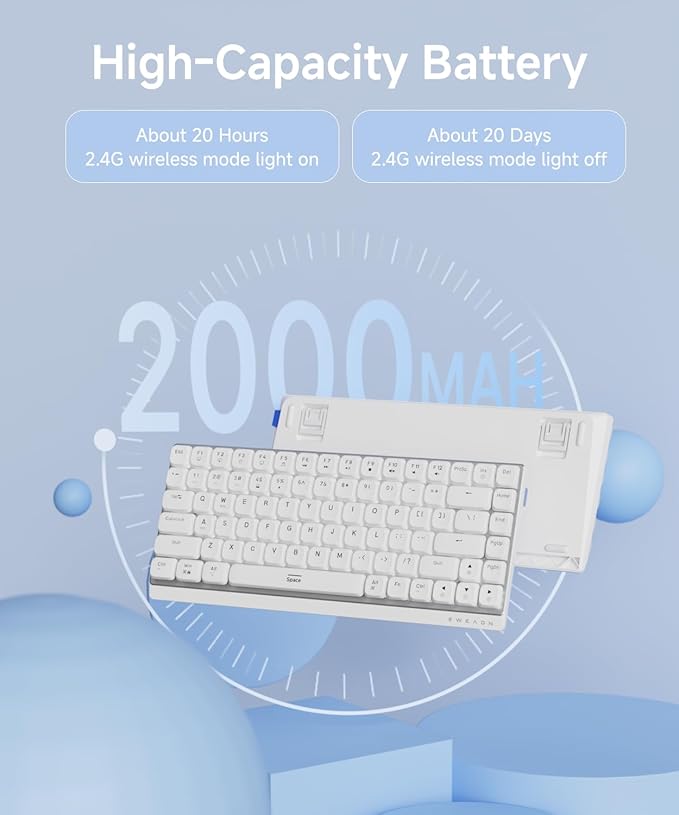 EWEADN MK84 75% Wireless Low Profile Mechanical Keyboard Tri-Mode Connect with White Backlight Mechanical Keyboards Wireless, Brown Switch Bluetooth/2.4GHz/USB-C Wired Cute Keyboard-White