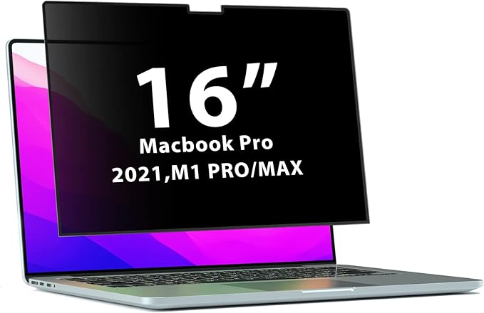 PYS Privacy Screen Macbook 16 inch, Compatible with Macbook 16.2 inch (2021-2023) [M2 Pro / M2 Max / M1 Pro / M1 Max], Anti-Spy/Bubble Free/Removable