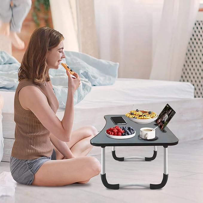 Laptop Desk Foldable Bed Table, Portable Lap Desk Laptop Bed Tray Table with Storage Drawer and Cup Holder, Lap TraysTables Notebook Stand Reading Desks Breakfast Tray for Beds Couch Sofa Floor