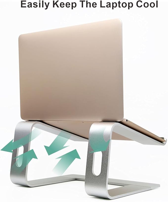 Ergonomic Aluminum Laptop Stand - Detachable Mount Riser Compatible With MacBook Pro/Air, HP, Lenovo, Samsung, Huawei - All 10-17.3" Notebooks (Silver)